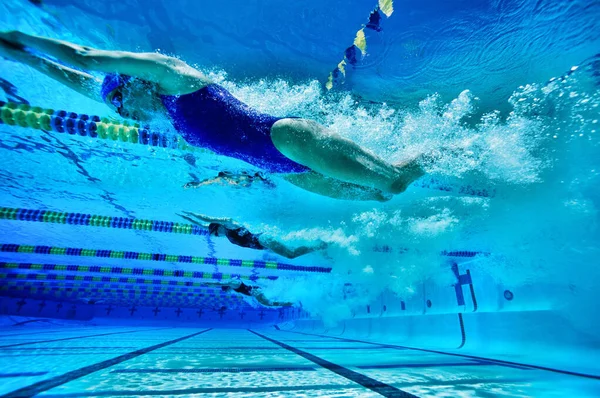 Foto Dos Nadadores Que Competem Piscina — Fotografia de Stock