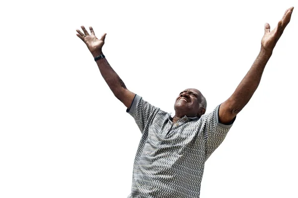 Cutout African American Man Raising His Hands — Stock Photo, Image