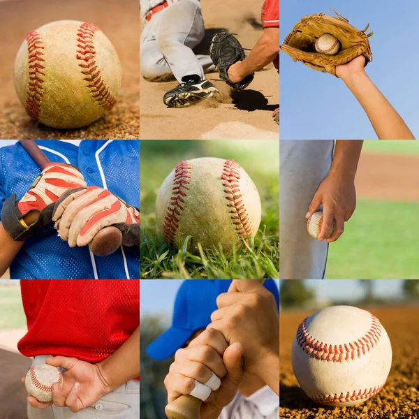 Kollázs Portré Baseball Játékos Játszik — Stock Fotó