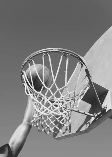 Black White Photo Player Dunking Ball — Stock Photo, Image