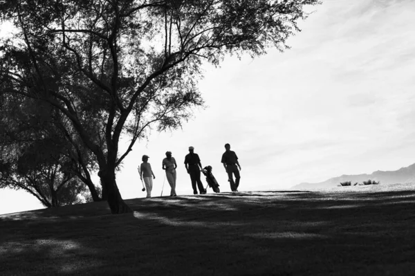 Foto Preto Branco Amigos Golfistas Seniores — Fotografia de Stock