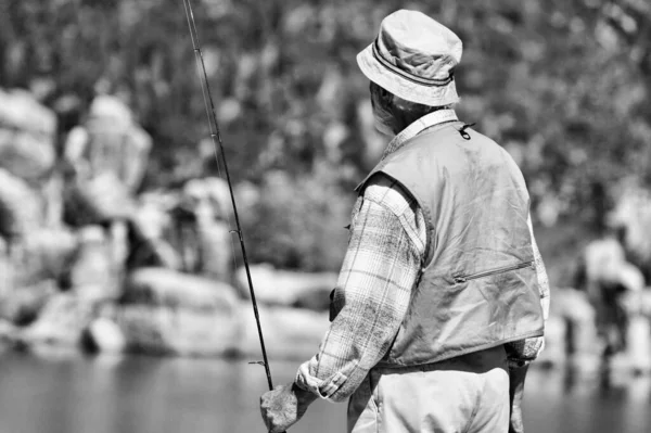 Svart Och Vitt Foto Fisherman — Stockfoto