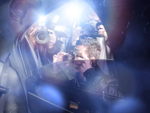 Paparazzi Taking Pictures Car Window — Stock Photo, Image