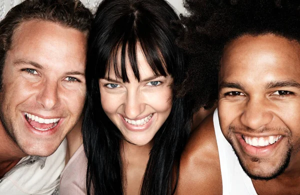 Portrait Woman Two Multiethnic Male Friends — Stock Photo, Image