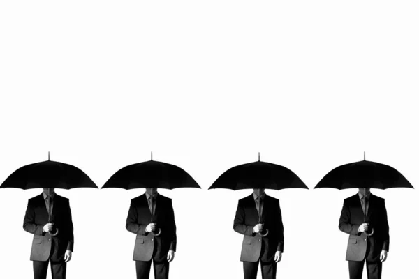 Black White Photo Four Businessmen Holding Umbrellas — Stock Photo, Image