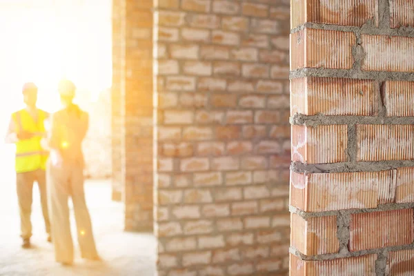 Blurred Architect Construction Manager Site Focus Brick Walls — Stock Photo, Image