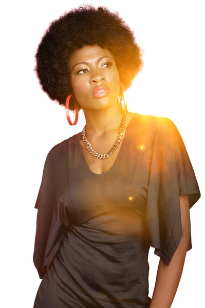 Portrait Young Attractive African American Woman Wearing Trendy Fashion — Stock Photo, Image