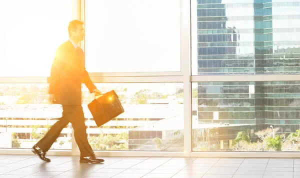 Full Length Businessman Briefcase Walking Office Building — Stock Photo, Image