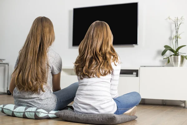 Siblings watching TV at home — Stock Photo, Image