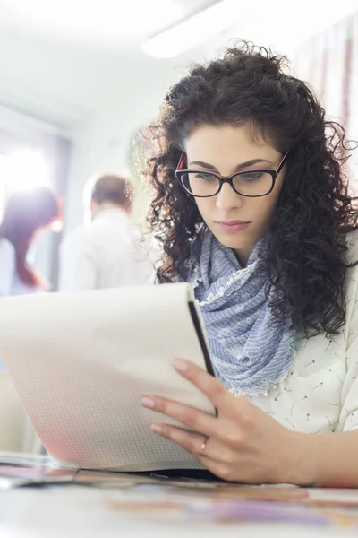 Empresaria leyendo bloc de notas — Foto de Stock