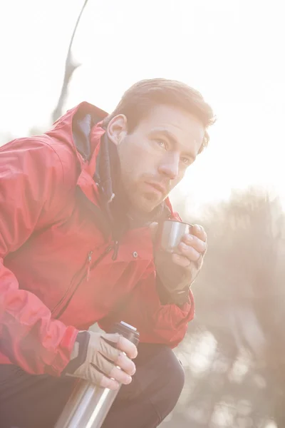 Wanderer beim Kaffee im Wald — Stockfoto