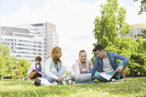 Vrienden studeren terwijl het gebruiken van laptop — Stockfoto