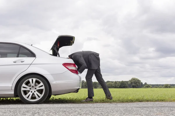 Businessman looking in trunk of car — Stock Photo, Image