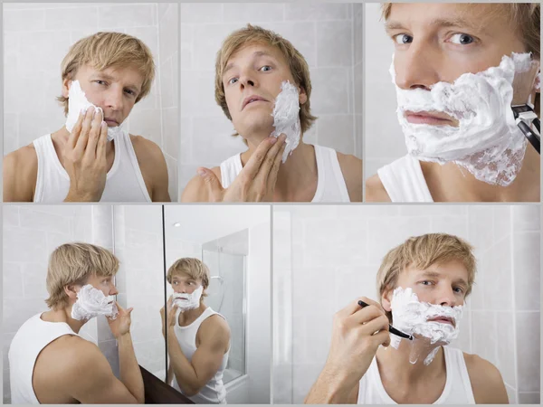 Man shaving in bathroom — Stock Photo, Image