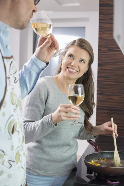 Woman having wine — Stock Photo, Image