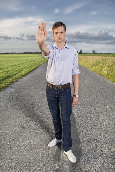 Man showing stop gesture — Stock Photo, Image