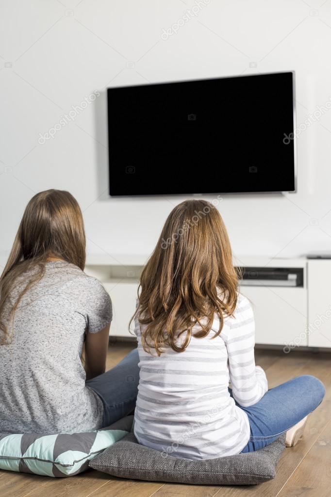 Siblings watching TV at home