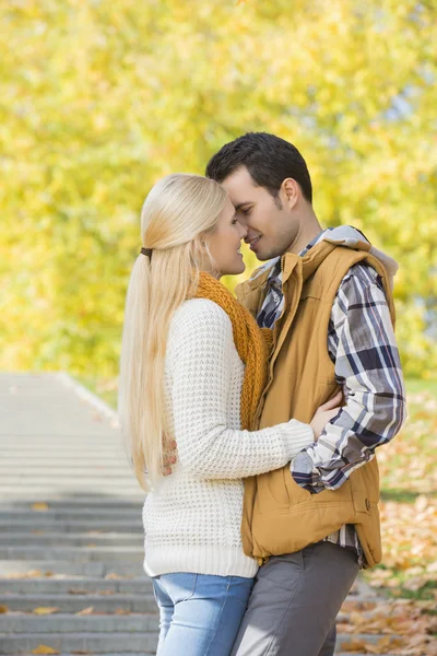Пара целуется в парке — стоковое фото
