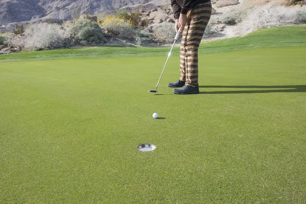 Golfspelare att sätta bollen i hål — Stockfoto