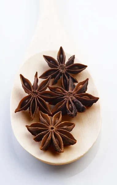 Anise on wooden spoon — Stock Photo, Image