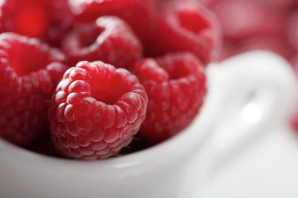 Frambuesas en taza blanca — Foto de Stock