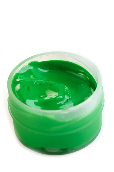 Paint box med grön färg — Stockfoto