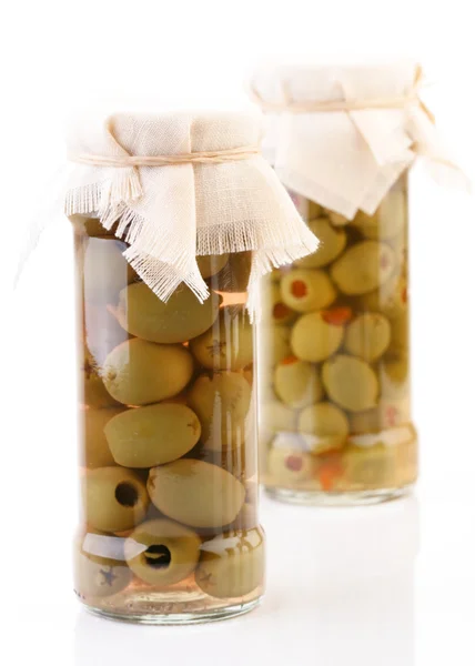 Pickled olives in jars — Stock Photo, Image