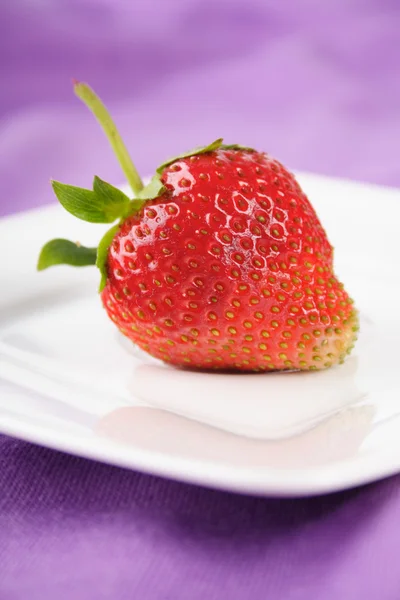 Fragola su piatto bianco — Foto Stock