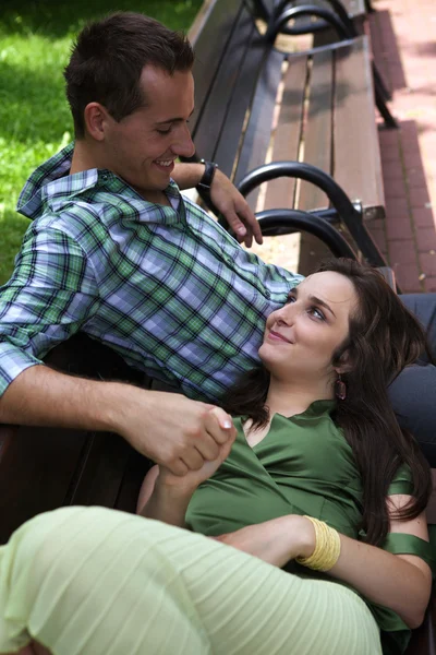 Girlfriend resting head on  lap — Stock Photo, Image