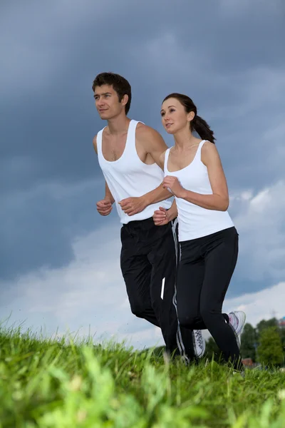 Couple exercising in park — Stock Photo, Image