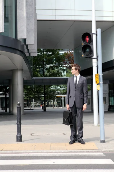 Zakenman in park staande — Stockfoto