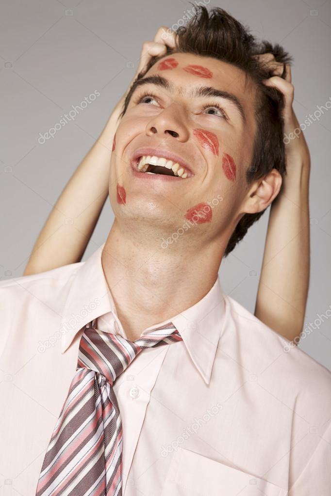 businessman with lipstick  marks