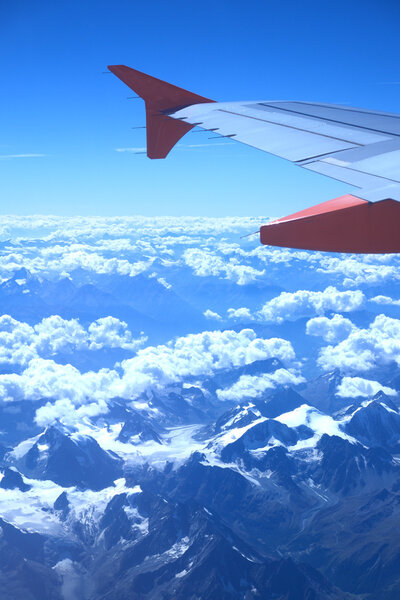 View from the plane over mountains