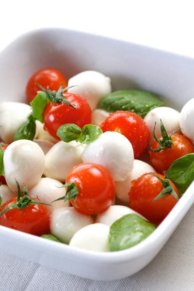 Tomatoes and mozarella in dish — Stock Photo, Image