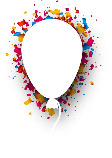 Witte achtergrond met ballon en kleur confetti — Stockvector