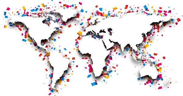 Mapa do mundo com confete de cor . — Vetor de Stock