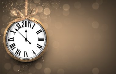 2017 yeni yıl arka plan ile masa saati. 