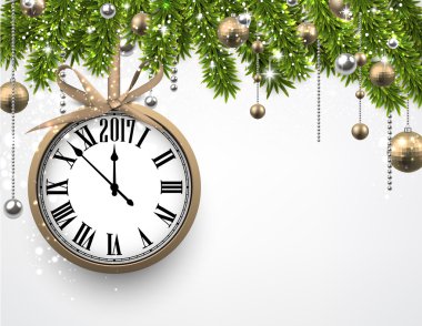 2017 New Year background with clock.  clipart
