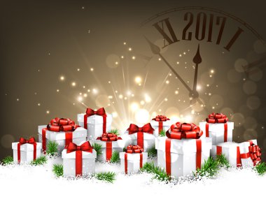 2017 yeni yıl arka plan ile masa saati. 