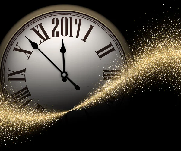 Černá 2017 novoroční hodiny pozadí. — Stockový vektor