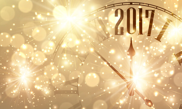 2017 New Year banner with clock. 