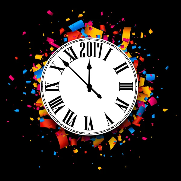 Black 2017 New Year clock background. — Stock Vector