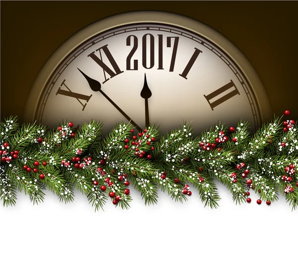 2017 New Year background with clock. — Stock Vector