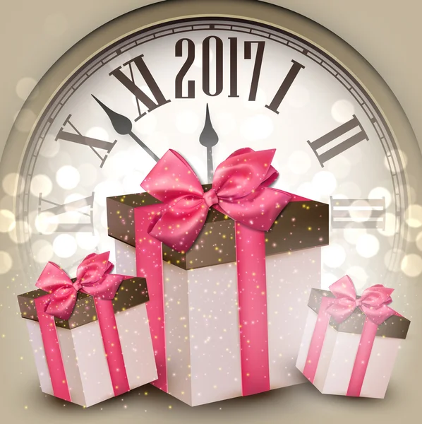 2017 New Year background with clock. — Stock Vector