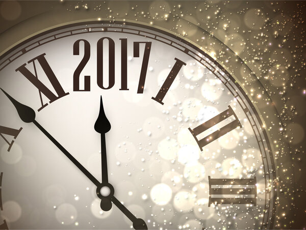 2017 New Year background with clock. 
