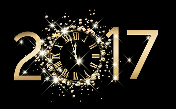 2017 new year background with clock. 