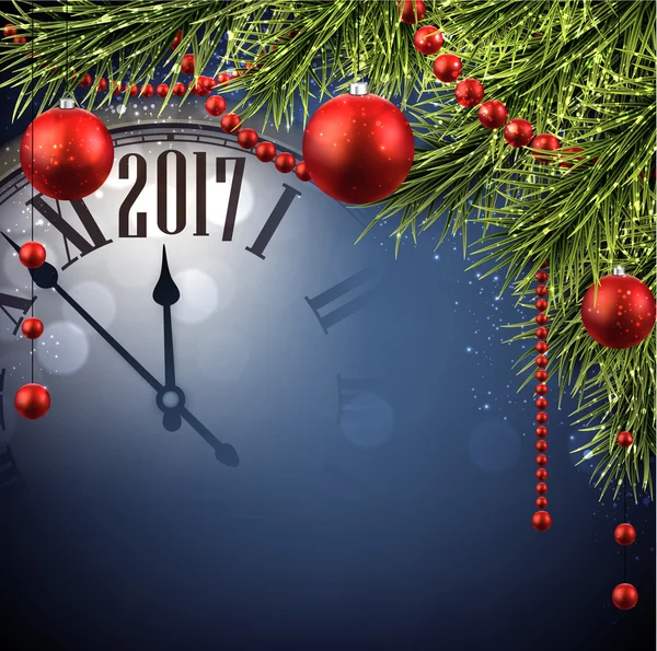 2017 New Year background with clock. — Stock Vector