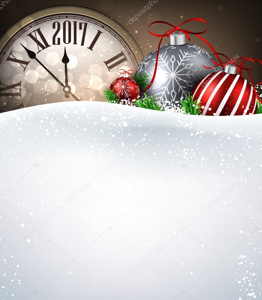 2017 New Year background with clock. 