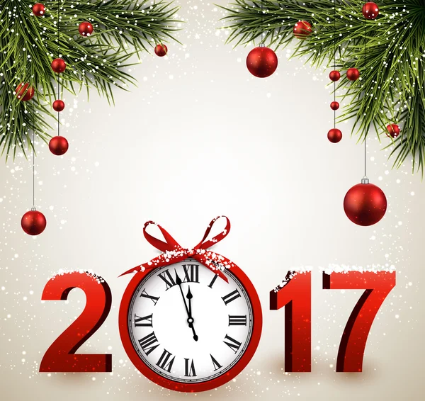 2017 New Year and clock — Stock Vector