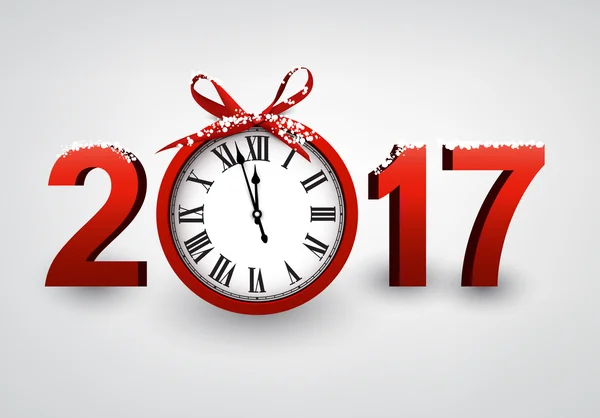 2017 Año Nuevo y reloj — Vector de stock